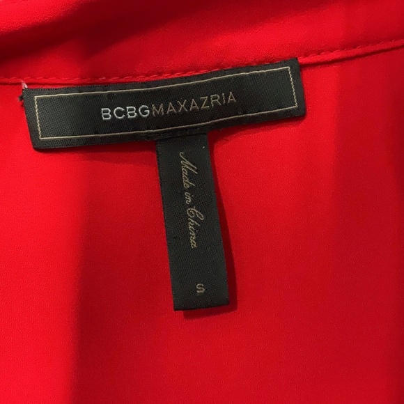 BCBGMAXAZRIA Red Pleated V-Neck Tunic Blouse Top | Size S - Picture 3 of 5